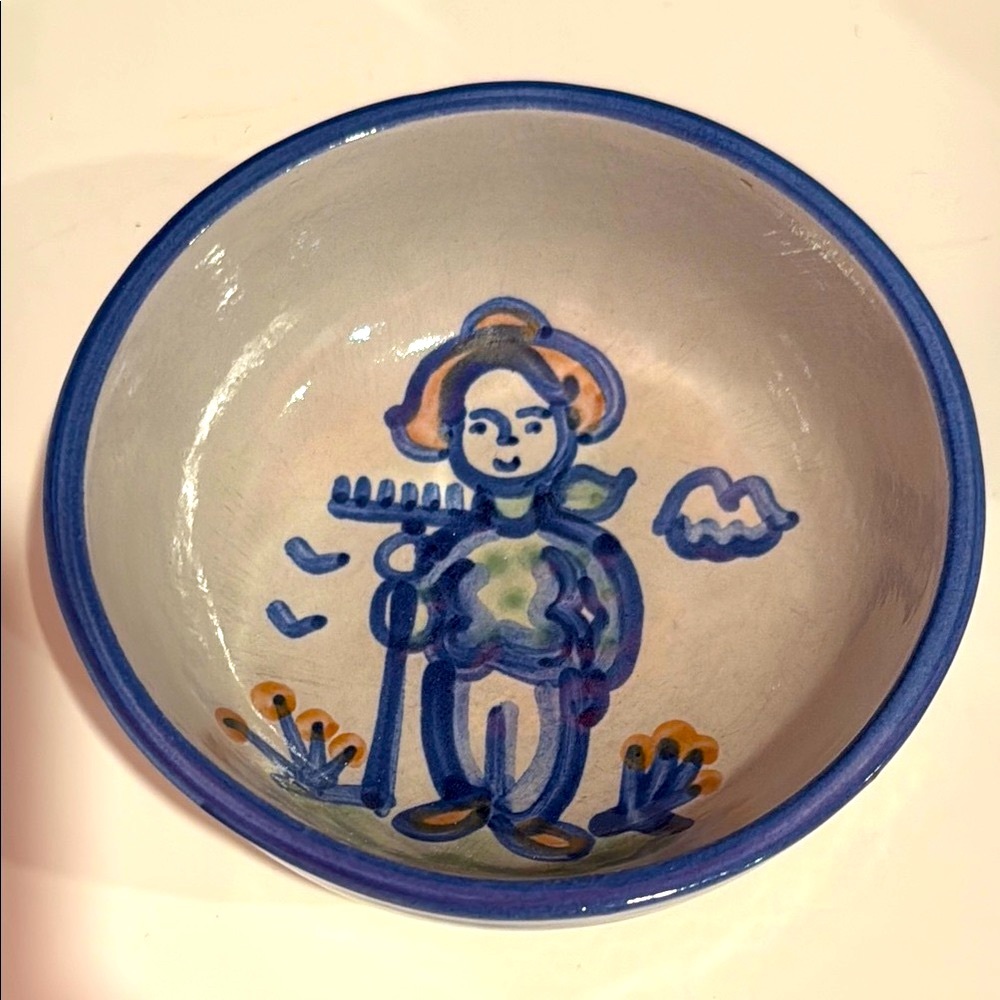 MA Hadley Country Scene Blue Small Bowl with Farmer
